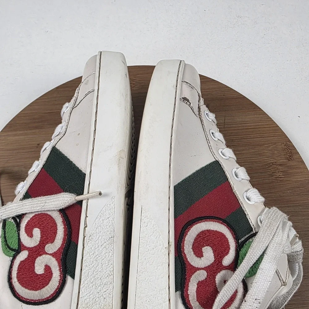Gucci Shoes Mens Size 11 White Leather Ace GG Apple Low Top Sneakers Italy